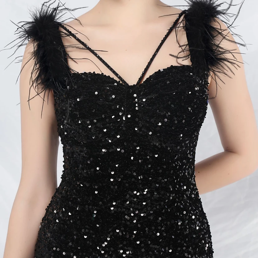 Craft Beaded Ostrich Feather Plush Sequined Long Evening Dress view 62