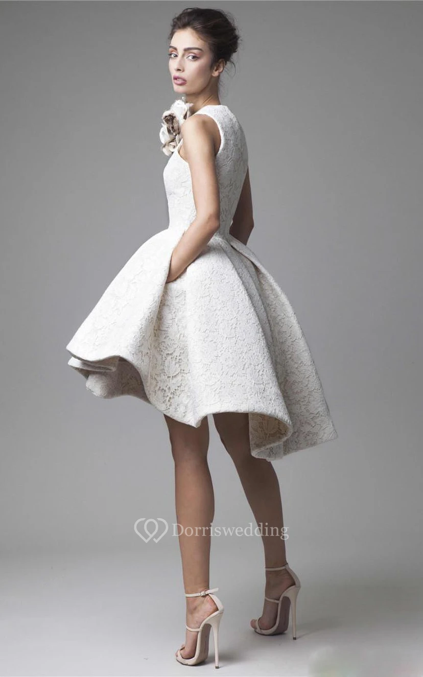 Partykleid mit hohem/tiefem Schmuckausschnitt, A-Linie und Blumenapplikationen view 2