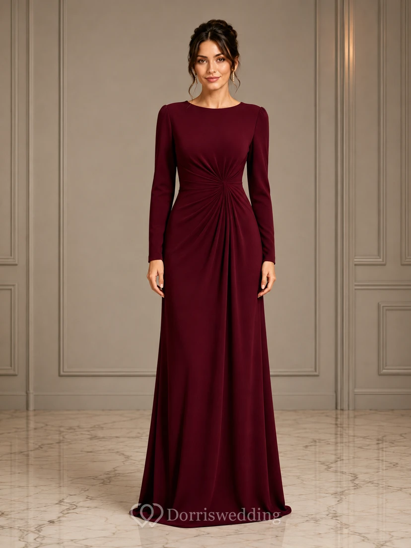 Burgundy V-neck Ruched Sheath Formal Dress
