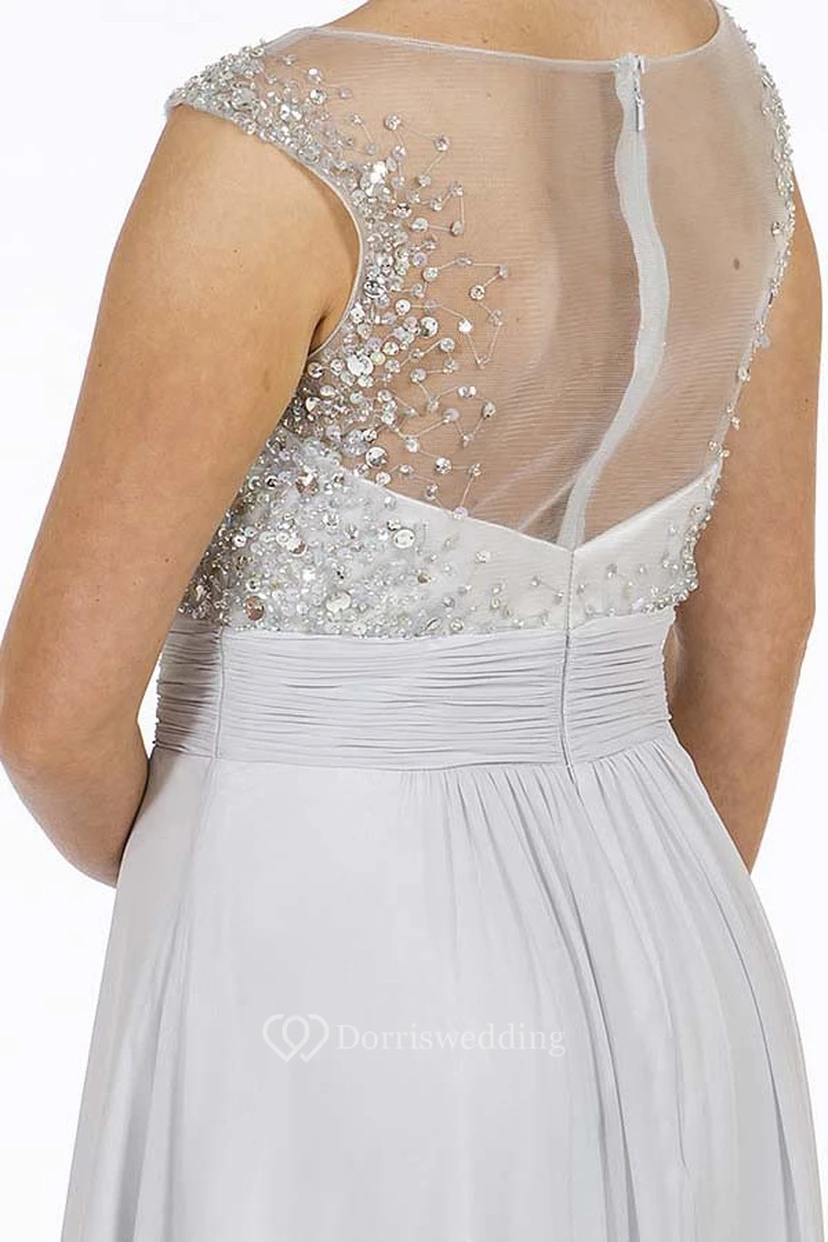 A-Line Beaded Scoop-Neck Floor-Length Sleeveless Chiffon Prom Dress view 2