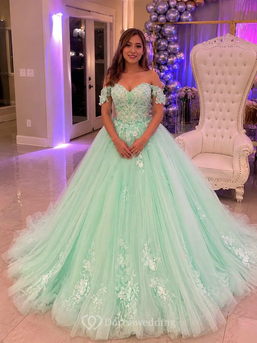 Sweetheart Ball Gown Tulle A-line Applique Exquisite Prom Dress view 10