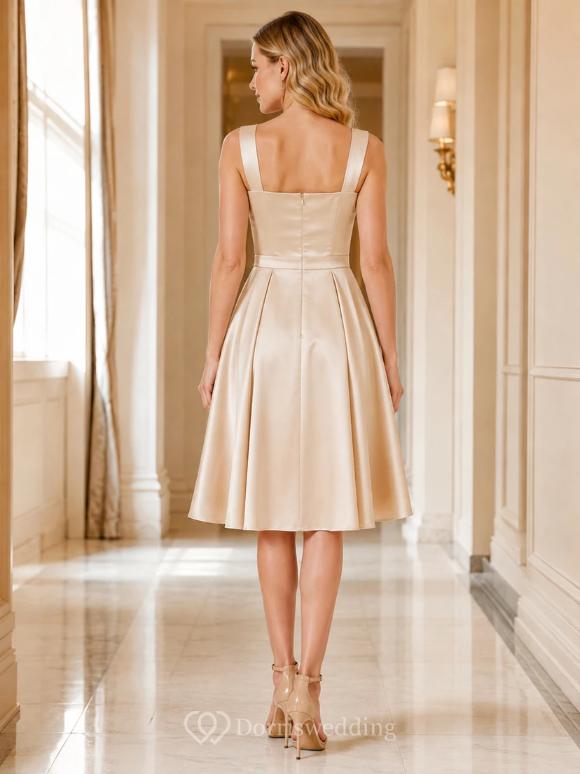 Champagne Sleek Chiffon Sheath V-neck Knee Length Cocktail Dress view 2