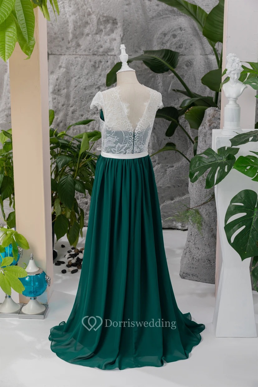 Chiffon White and Dark Green Lace Floor-length Flowergirl Dress view 10