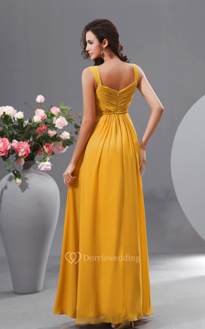Graceful V-Neck Empire A-Line Chiffon Gown With Unique Waist view 6