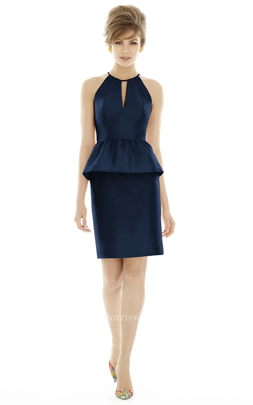 Vestido ajustado sin mangas de satén con peplum view 3