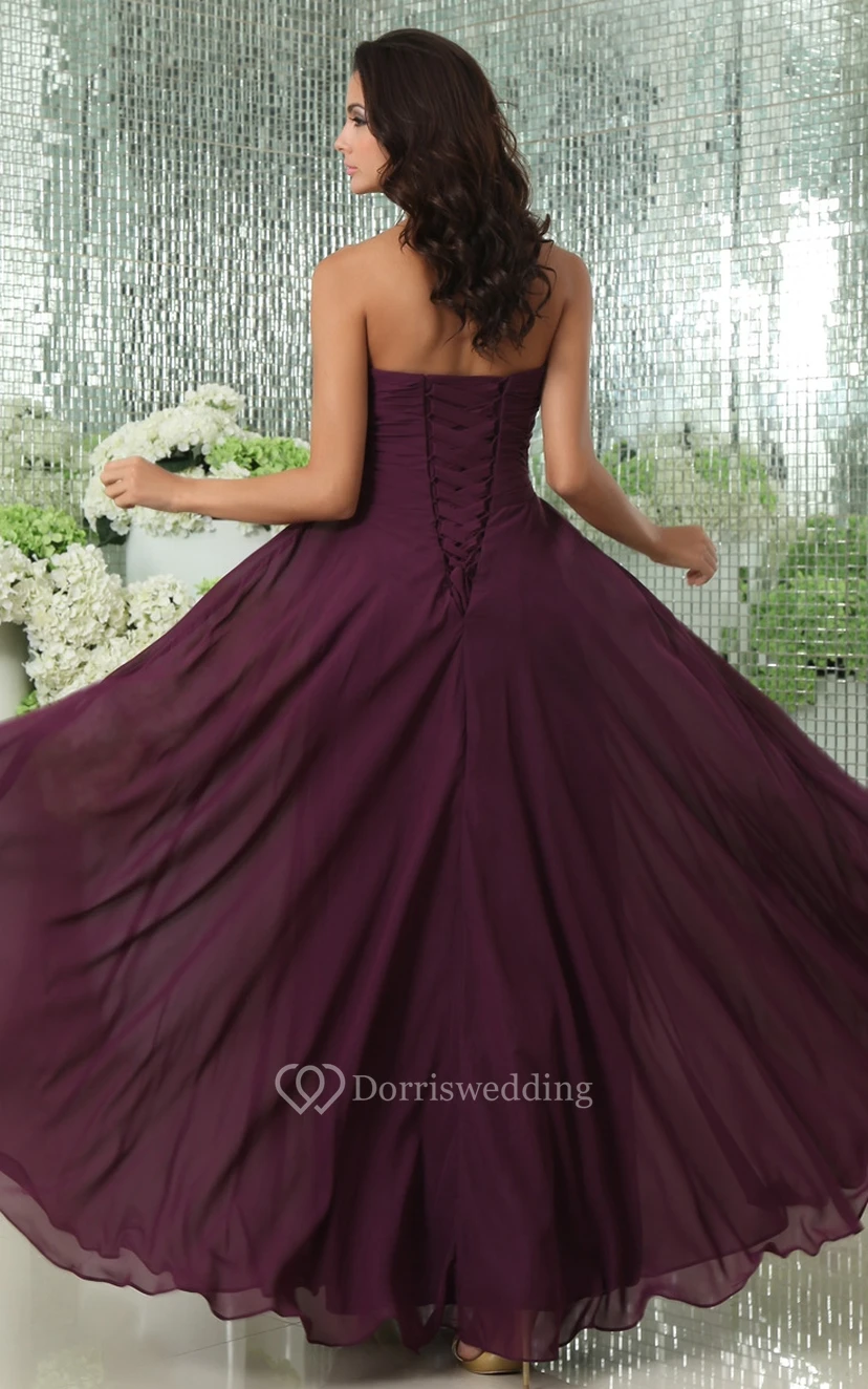 Vestido largo de gasa con escote corazón y pliegues view 4