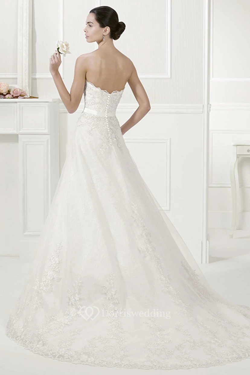 Strapless Lace Bridal Gown With Removable Long-Sleeve Jacket view 2