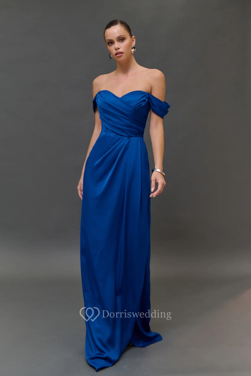 Off-the-shoulder Criss-cross Sheath Split Blue Dress video preview