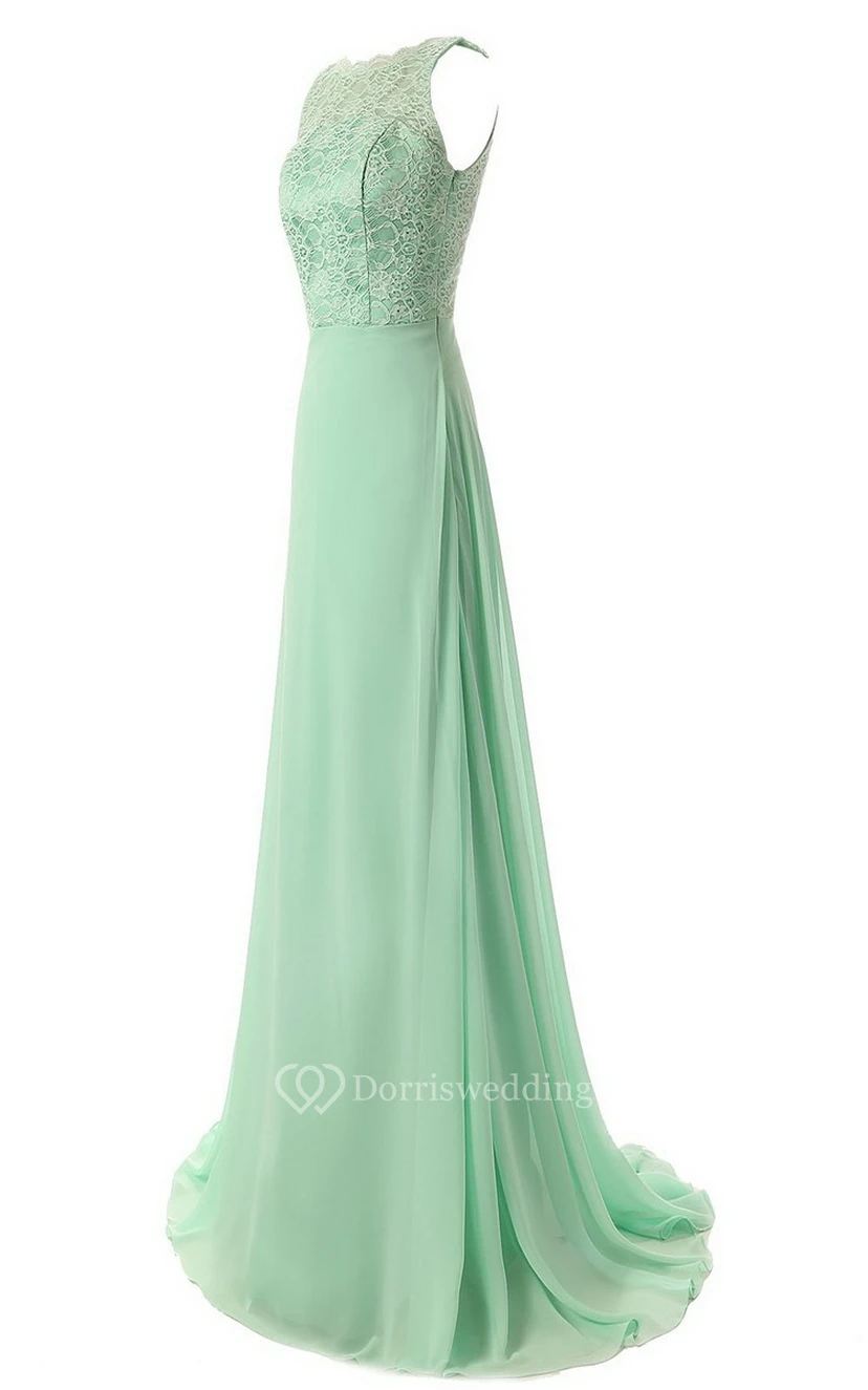 Graceful Scalloped Chiffon A-line Gown With Lace Appliques view 2