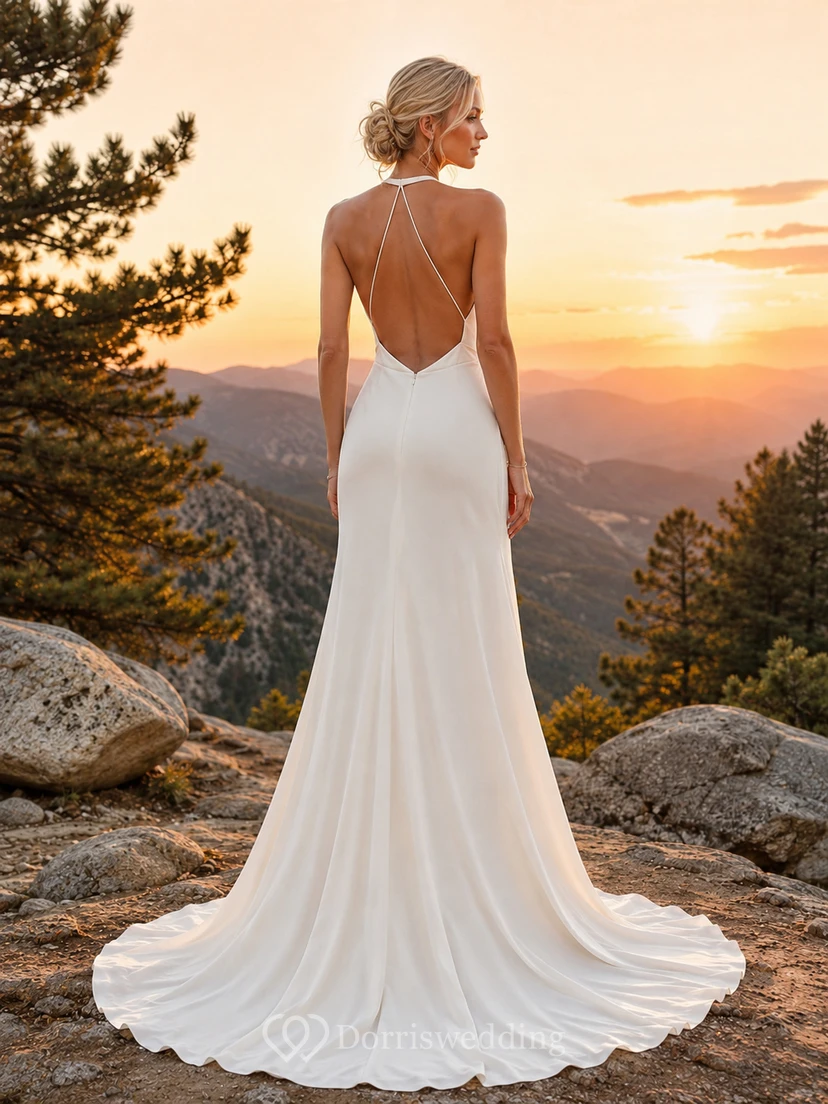 Mountain Spaghetti Strap Open Back Chiffon Wedding Dress view 2