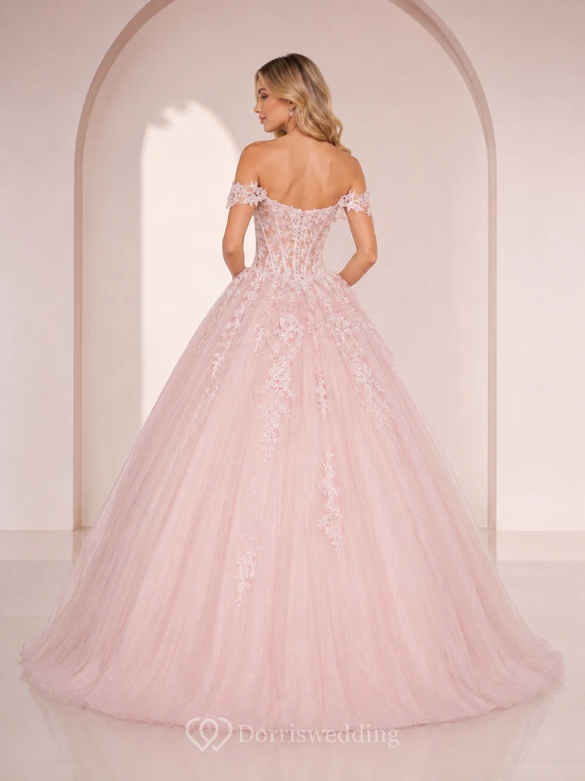 Robe de bal de princesse Blush Pastel Studio à épaules dénudées et décolleté cœur en dentelle florale pour quinceañera view 2