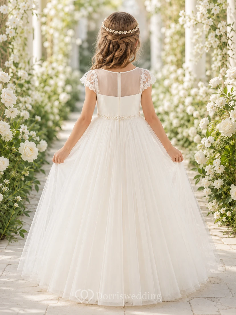 Einfaches Tüllkleid mit Schleife für Blumenmädchen view 2