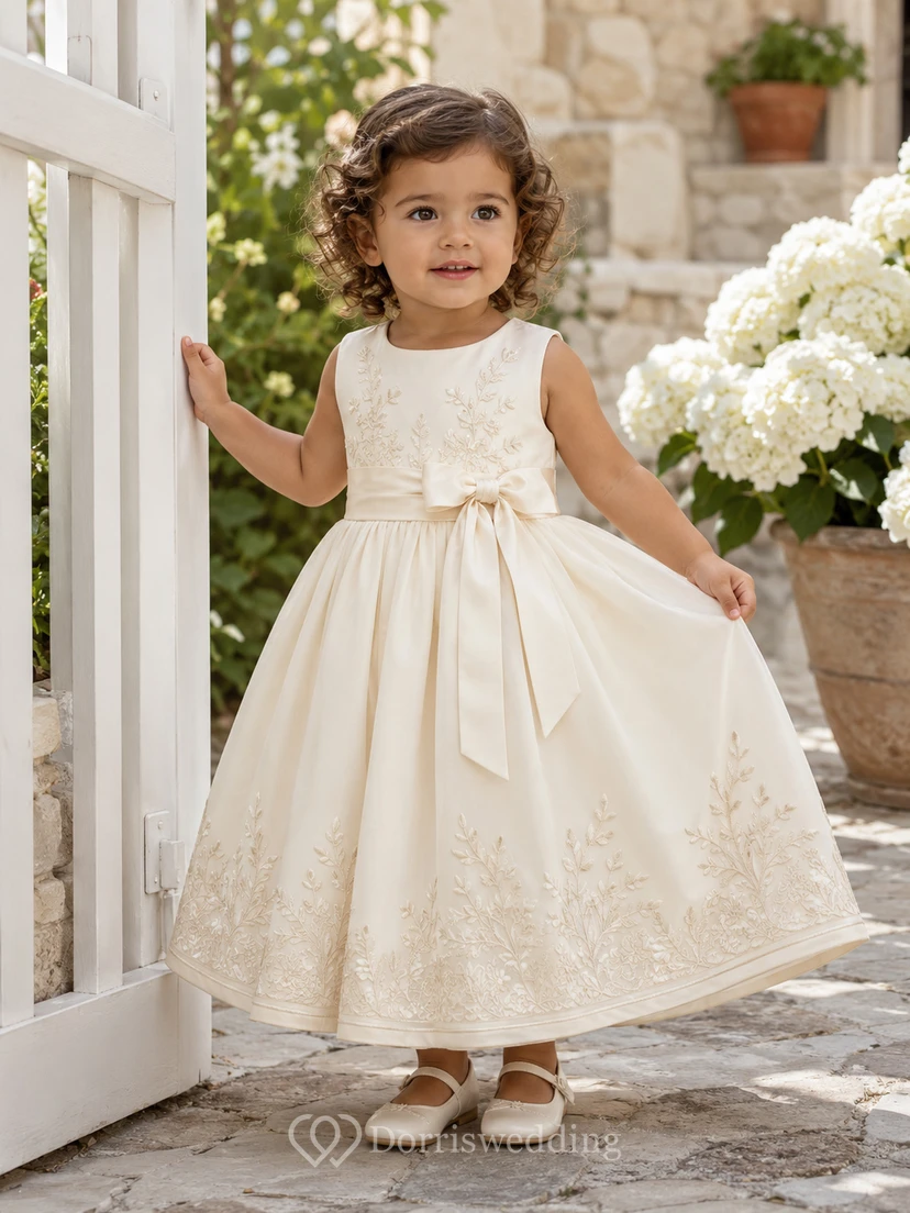 Robe de baptême pour bébé brodée à la main, coupe trapèze, sans manches, avec nœud dans le dos, élégante, romantique et adorable en dentelle de coton.