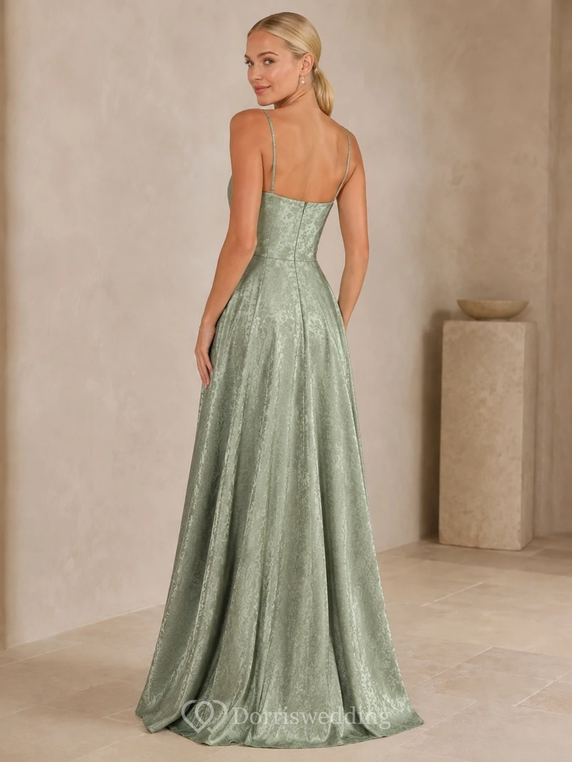 Sage Green Strapless Ruched Mermaid High Slit Satin Evening Dress view 2