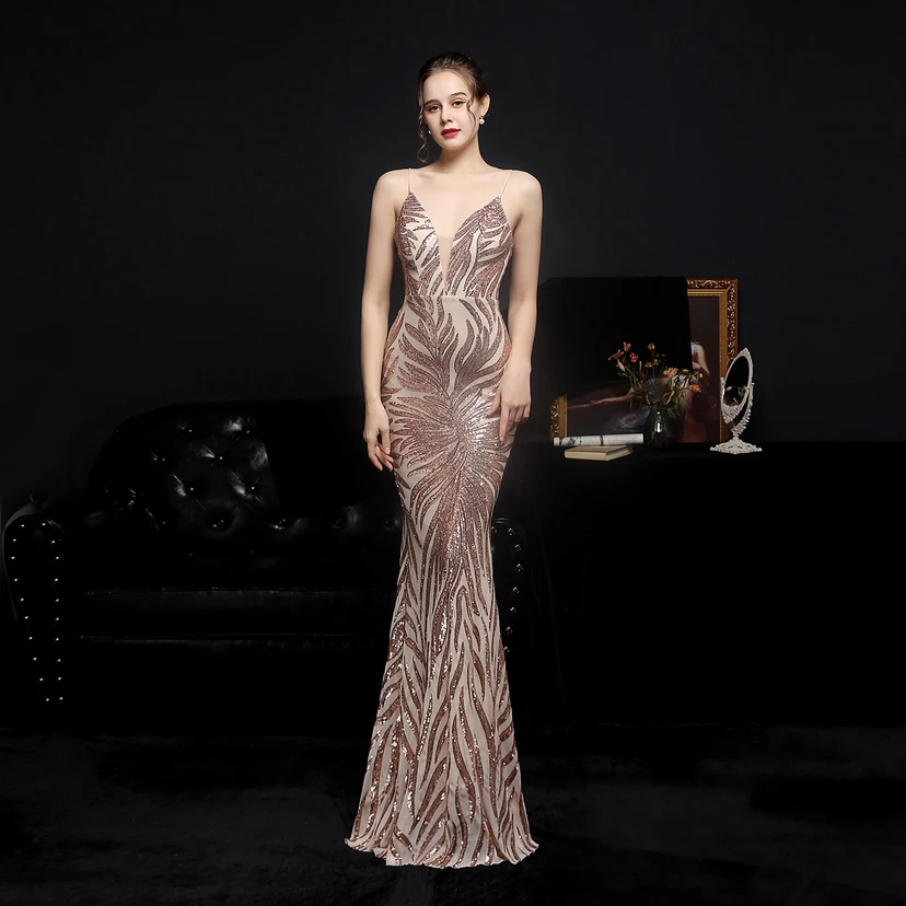 Sequined Fishtail Long Dress Performance Internet Celebrity Event Banquet Car Model Etiquette Evening Dress view 18