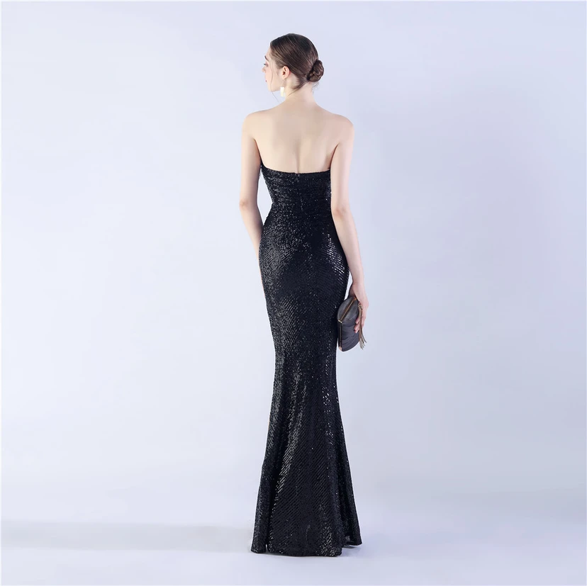 Ostrich Feather Plus Folding And Wrinkling Technology Host Dinner High-End Evening Dress view 6