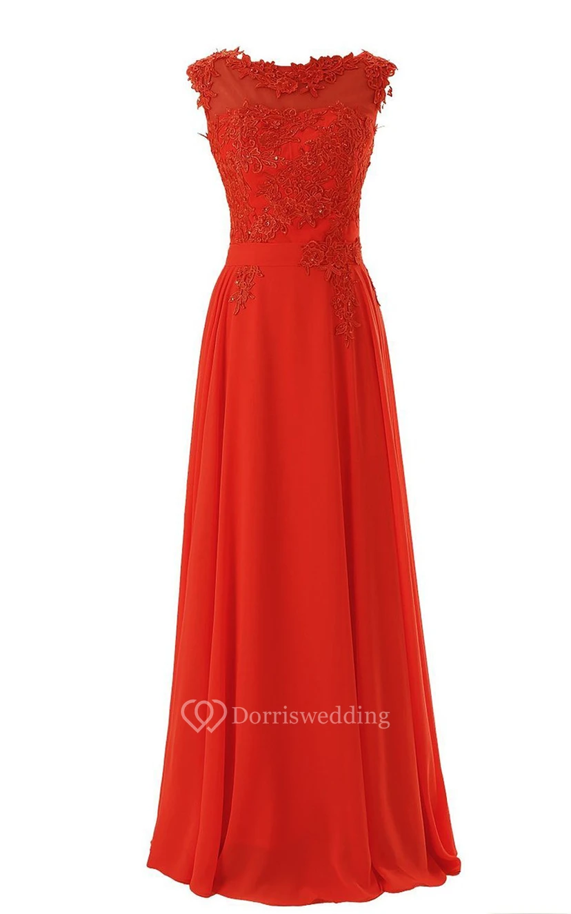 Cap-sleeve Bateau Neck A-line Dress With Lace Appliques view 4