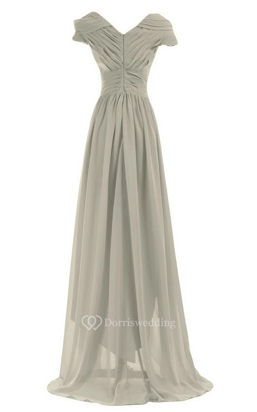 Short-sleeved Highlow Empire Ruched Chiffon Dress view 12