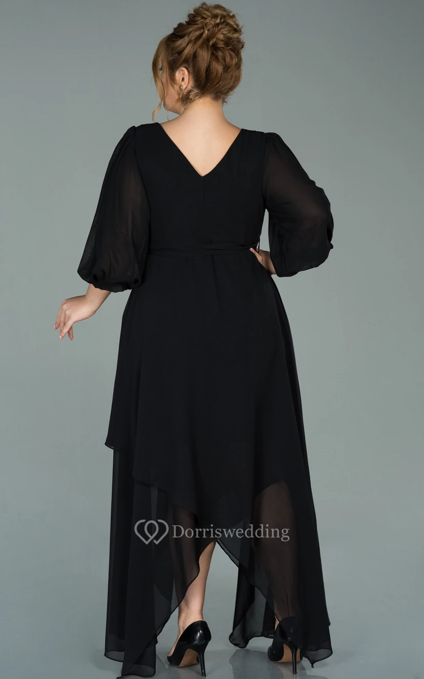 V-neck Half-sleeve Chiffon Empire Petal A-line Formal Plus Size Dress view 4