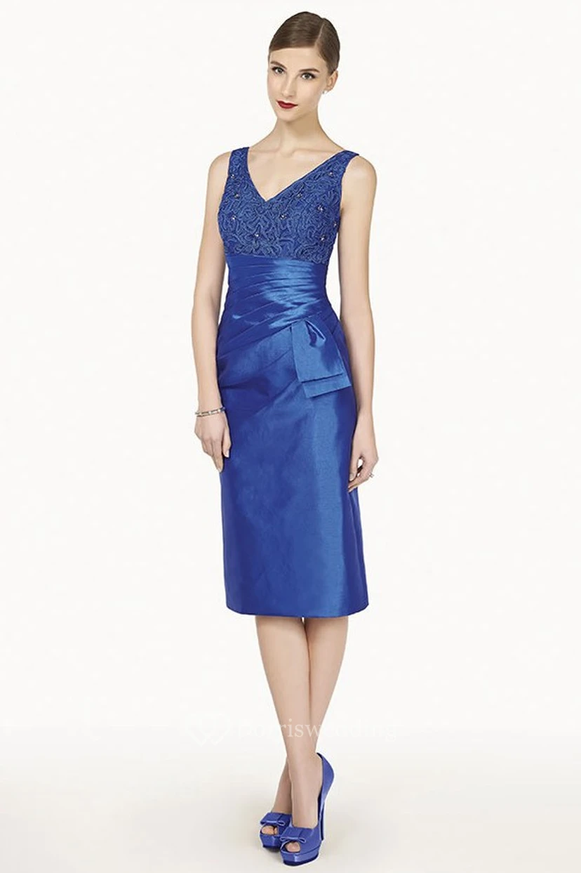 V Neck Sheath Knee Length Satin Prom Dress With Removable Jacket