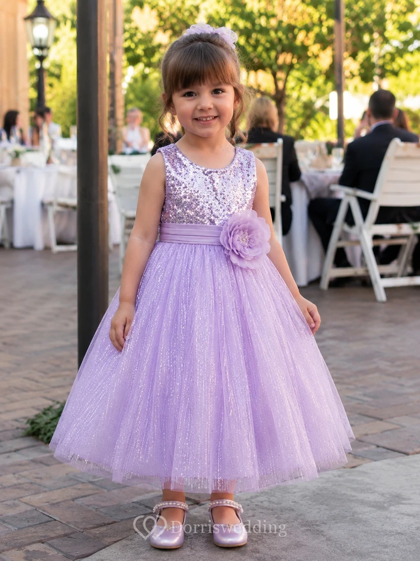 Sleeveless A-line Sequined Dress With Flower and Pleats view 10