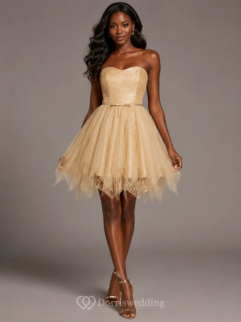 A-line Short Strapless A-line Tulle Dress view 5