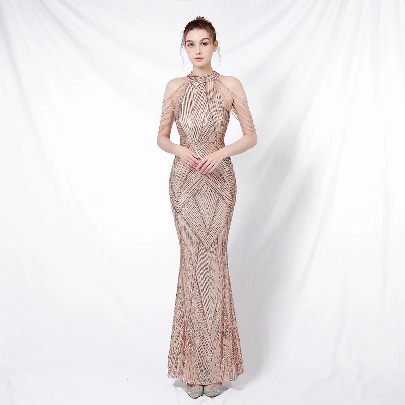 Robe de soirée élégante à col halter et sequins, allure de reine, style banquet, longue robe de soirée sirène à sequins, style star, glamour et décontracté. view 34