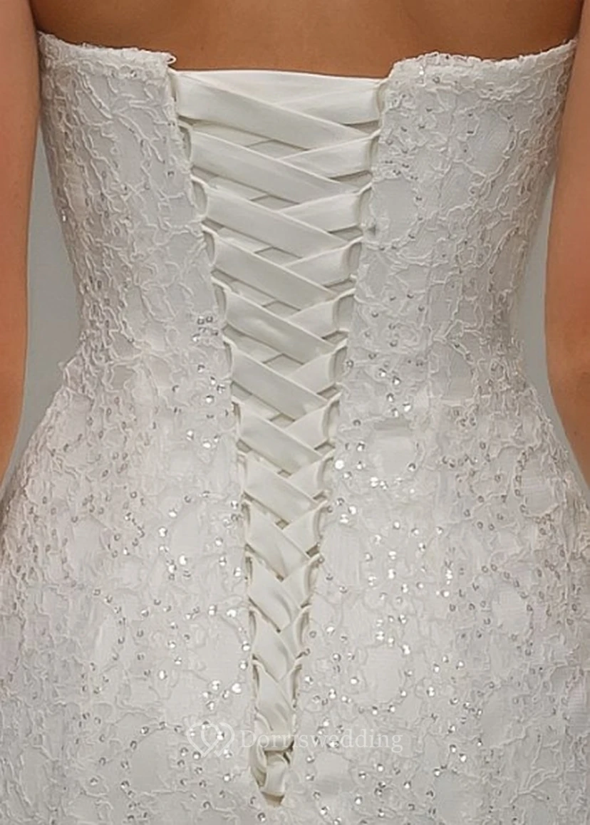 Long Sweetheart Beaded Long-Sleeve Lace Wedding Dress view 6