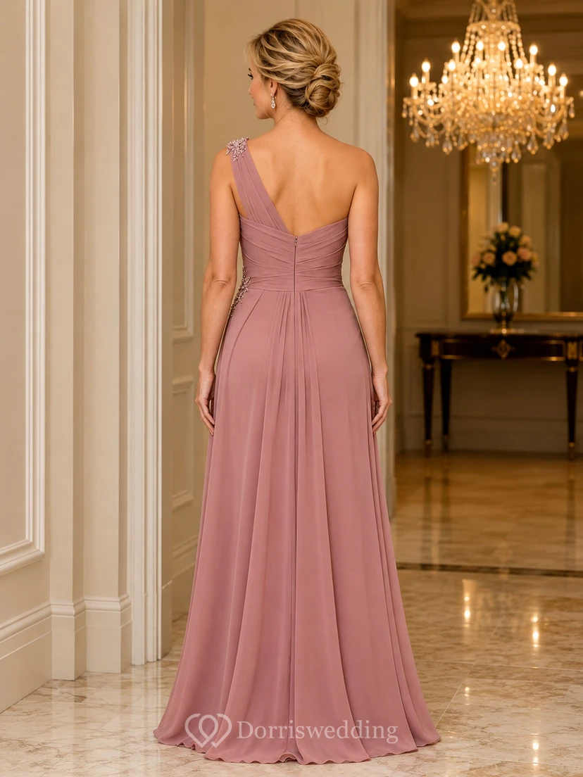 Mutterkleid aus Chiffon in Altrosa mit One-Shoulder-Ausschnitt view 2