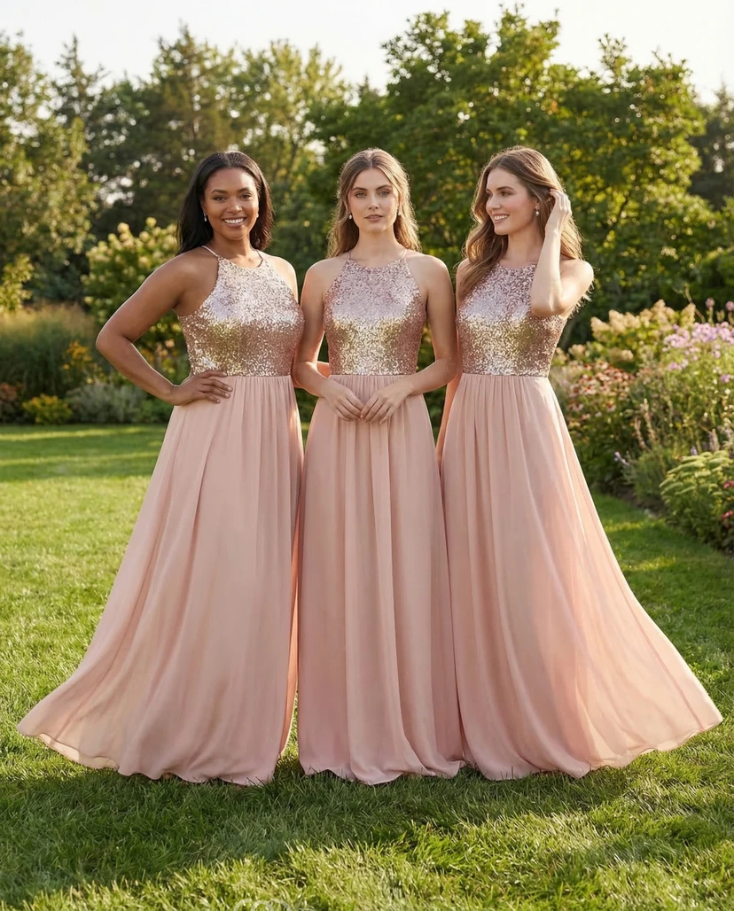 Spaghetti Strap Sequin & Chiffon Sheath