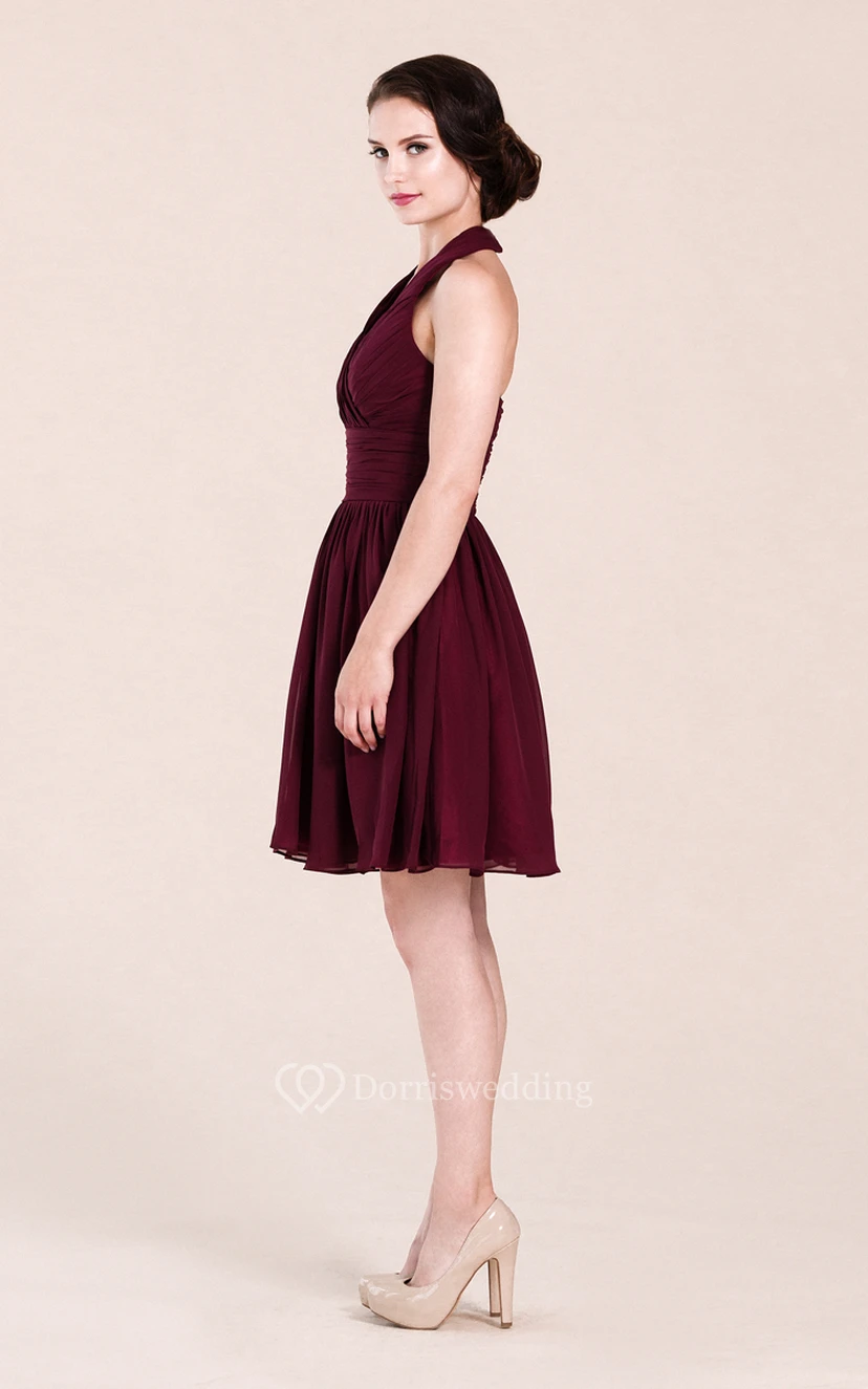 Halter A-line Short Chiffon Dress With Pleats view 4