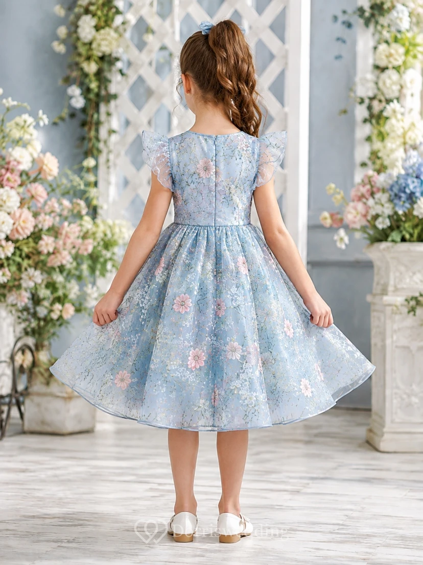 Tea Length Floral Princess Cap Sleeve A-Line Flowergirl Occasion Dress view 2