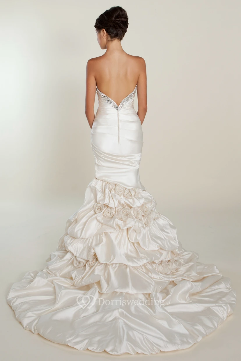Mermaid Beaded Sweetheart Sleeveless Satin Wedding Dress view 2