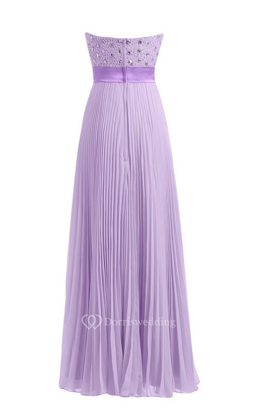Strapless Empire Long Pleated Dress With Rhinestones view 17