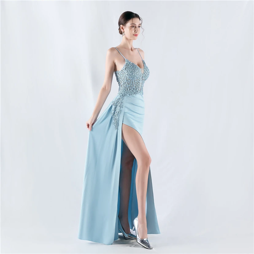 Heavy Hot Diamonds And Flower-Set Waisted Fishbone Satin Evening Dress Annual Meeting Wedding view 22