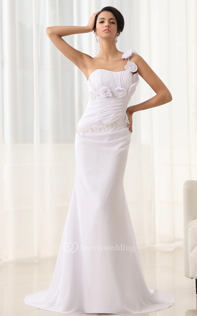 Flower Strap Sweetheart Sheath Dress With Brush Train view 2