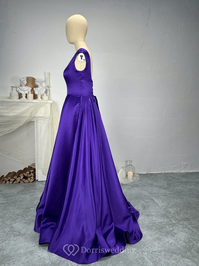 Casual A-Line Satin Scoop-neck Sleeveless Low-V Back Dress view 3