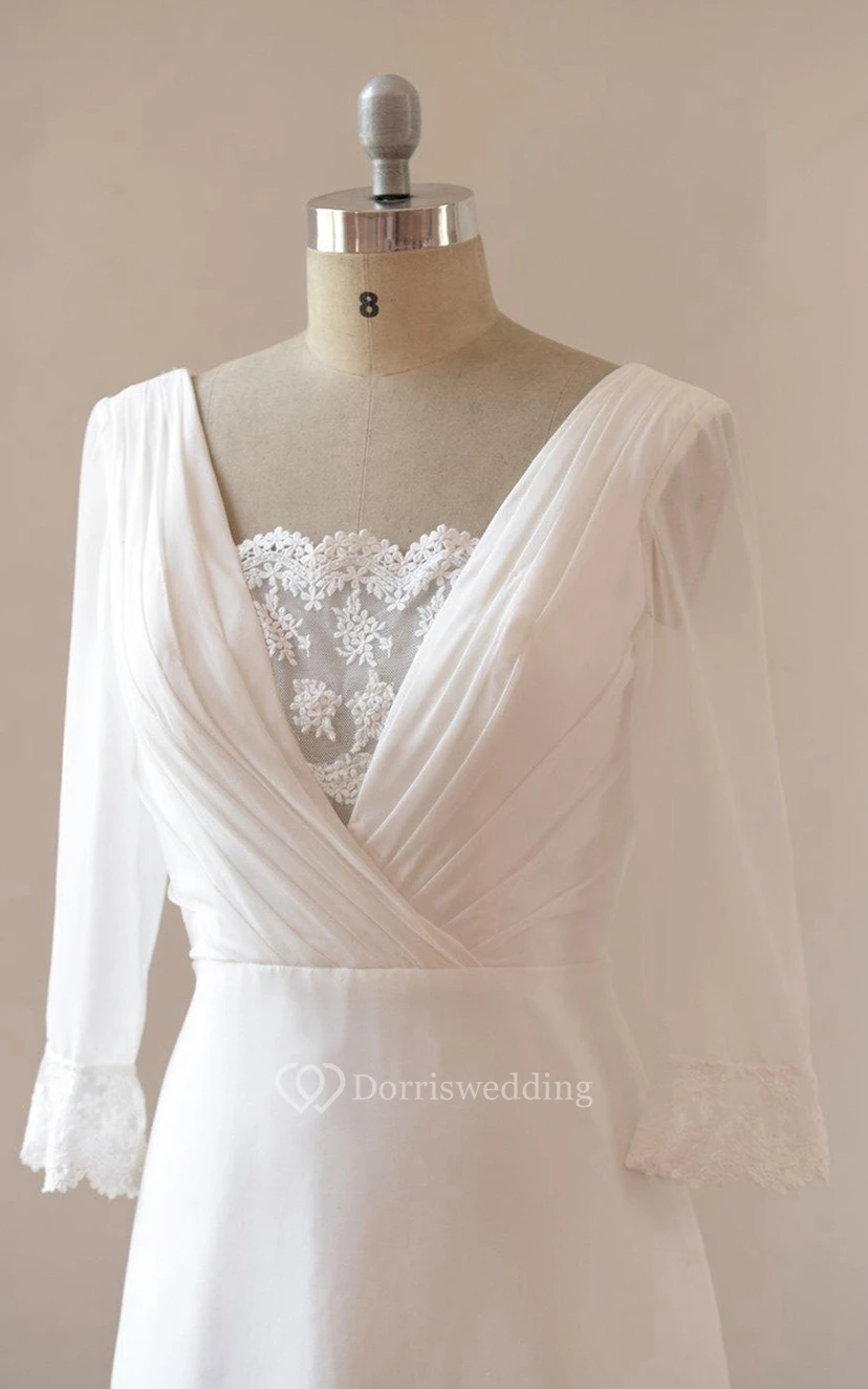 A-Line Chiffon Lace Satin Weddig Dress view 2