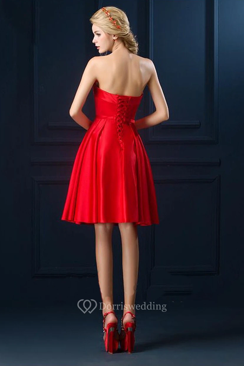 Casual Strapless Knee length Dress with Corset Back view 2