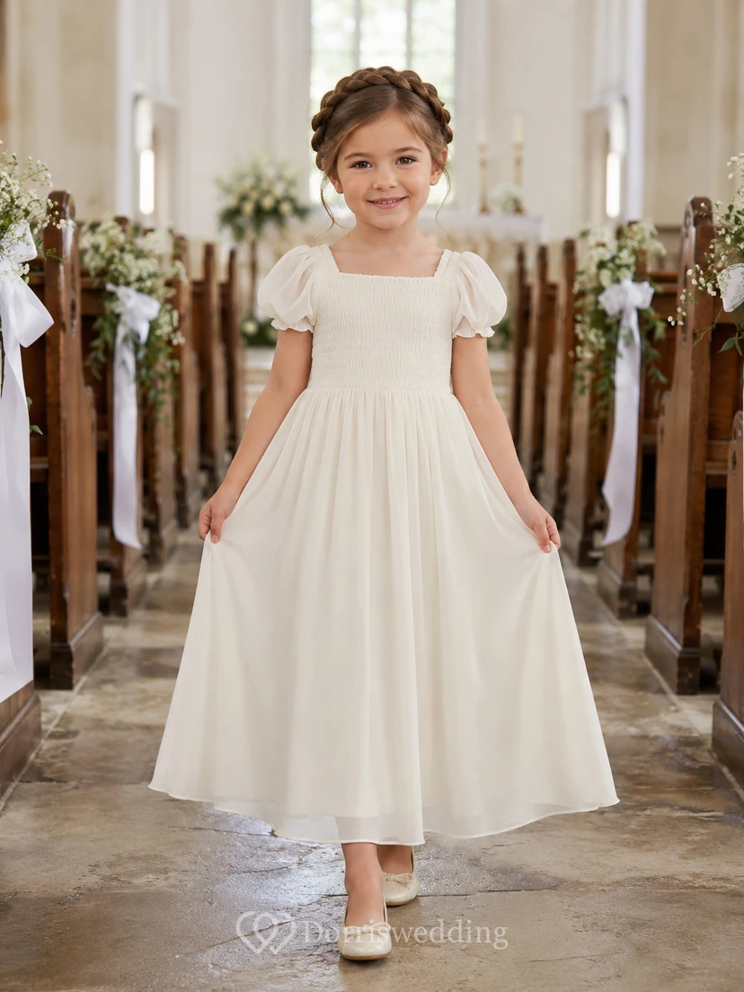 Prinzessinnen-Tüllkleid mit Spitzenoberteil, Ballkleid für Blumenmädchen mit Rundhalsausschnitt und wadenlangem Rock