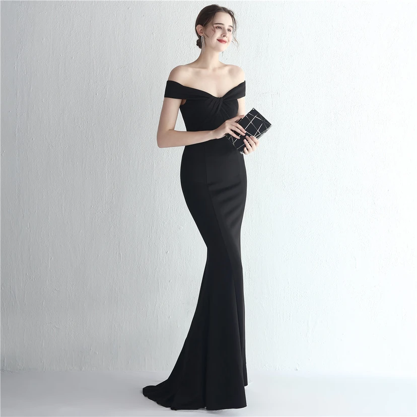 Vestido largo de satén ajustado de un solo hombro para cenas de celebridades, con falda de cola de pez ajustada, vestido de exhibición para modelos de autos de boda view 39