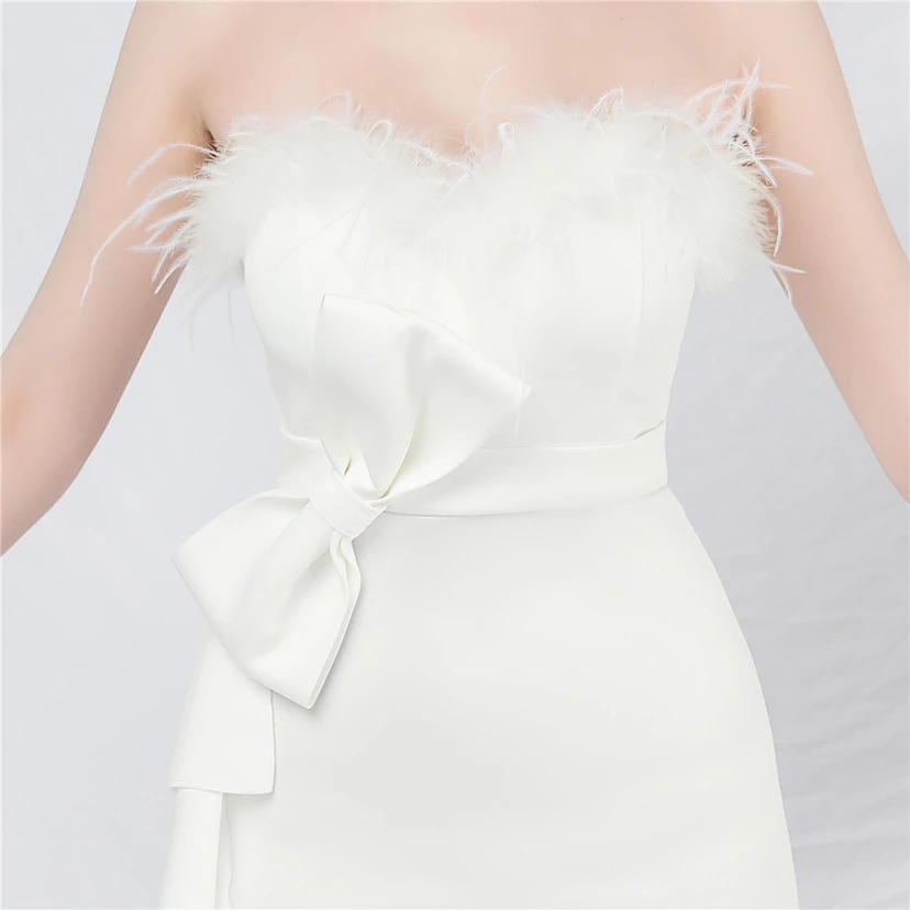 Crafted Custom-Made Ostrich Hair Off-Shoulder Tube Top Dinner Celebration Wedding Dress view 35