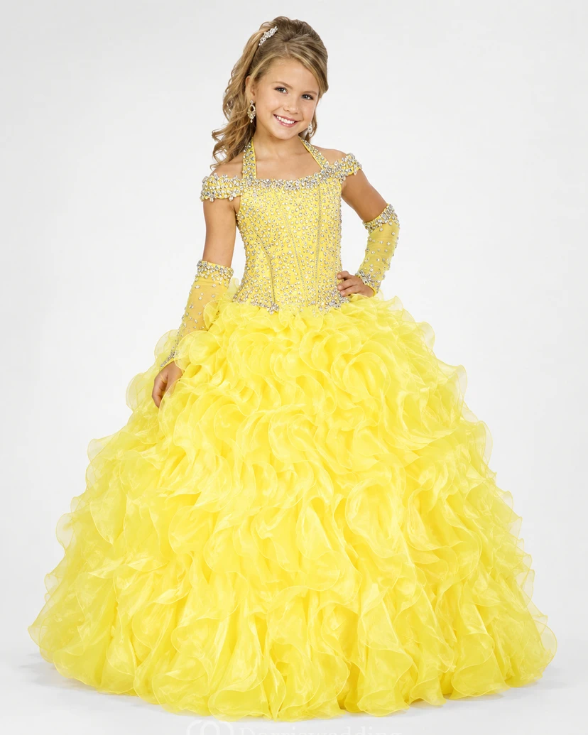 Ruffle Ball Gown Halter Corset Flower Girl Dress with Beading view 13