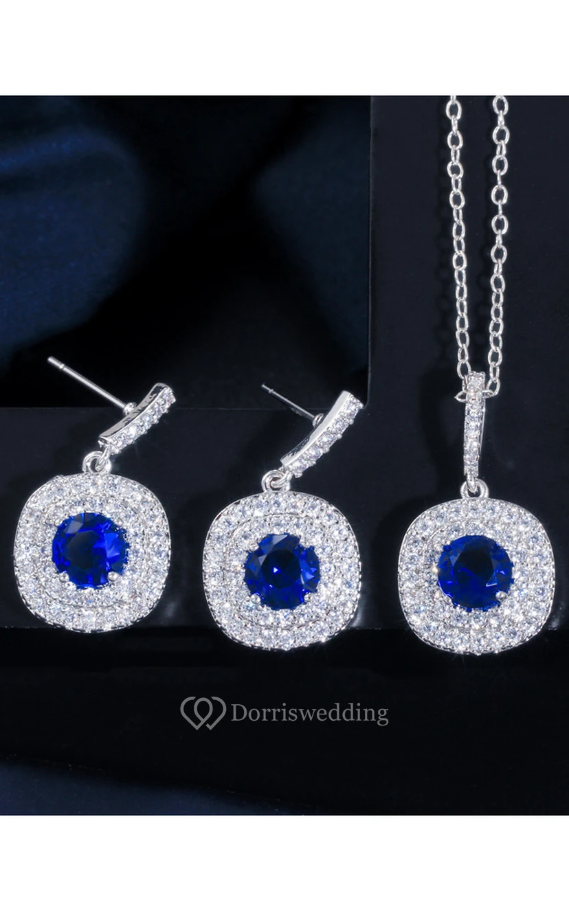Elegant Square Shape Multiple Color Rhinestone Necklace and Earrings Jewelry Set view 2