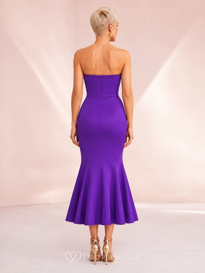 Robe de cocktail sirène sans bretelles et sans manches en spandex couleur raisin, longueur thé view 2