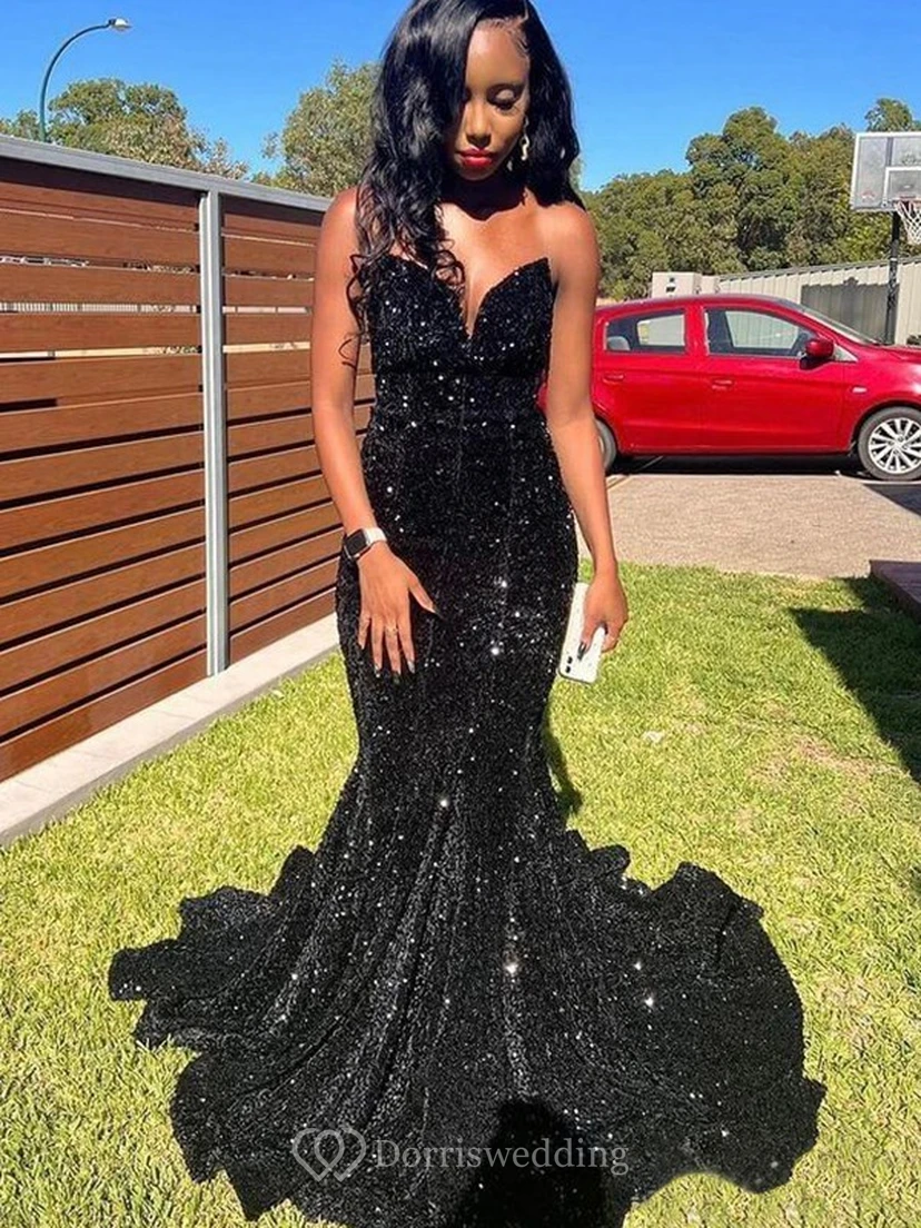 Exquisite Black Strapless Mermaid Formal Prom Dress
