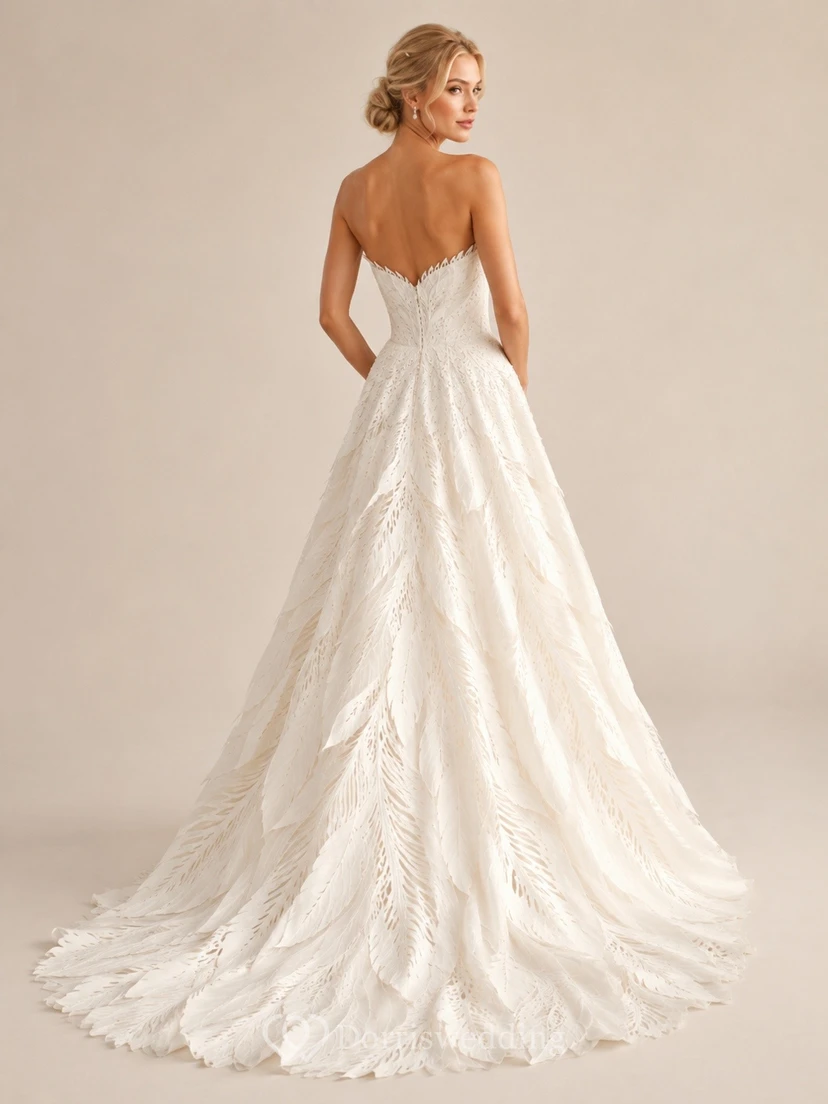 A-line Strapless laser-cut Elegant Bridal Formal Wedding Dress view 2