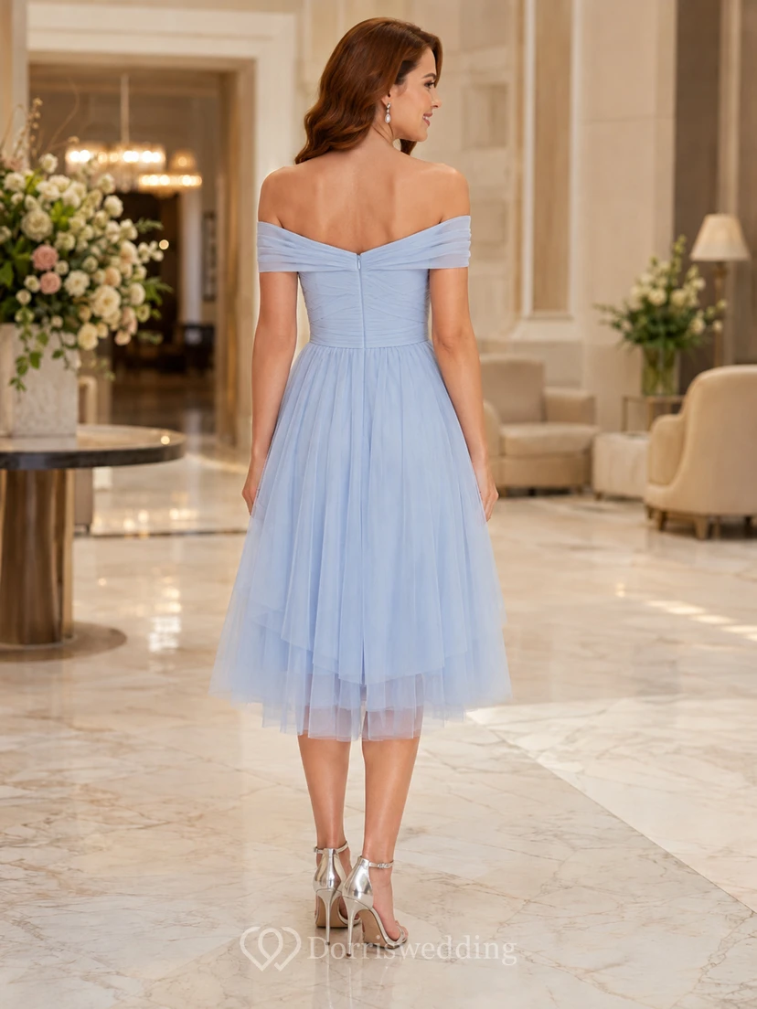 Sky Blue Off-the-shoulder Tulle Cocktail Dress view 2