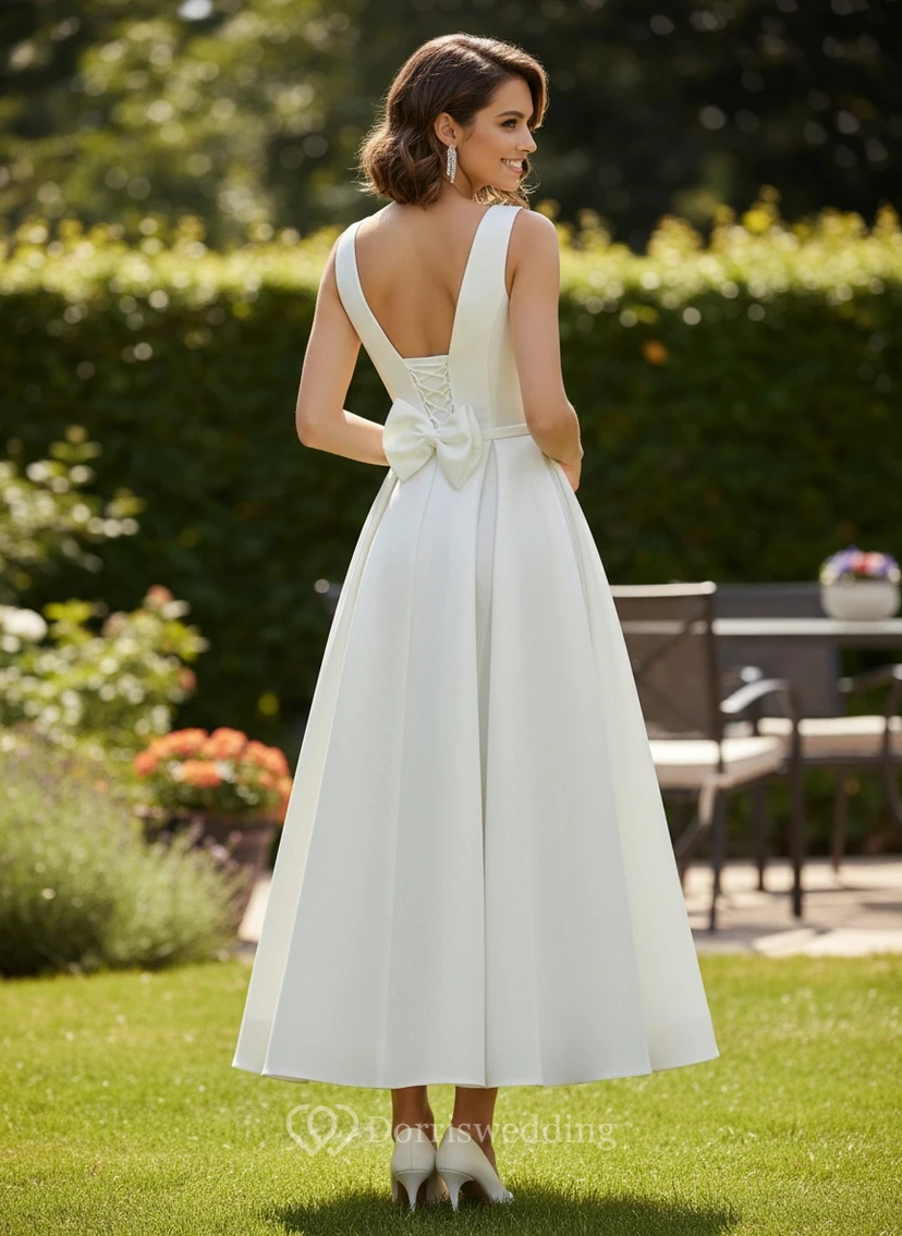 Robe trapèze simple sans manches, longueur thé, avec ceinture à nouer view 2