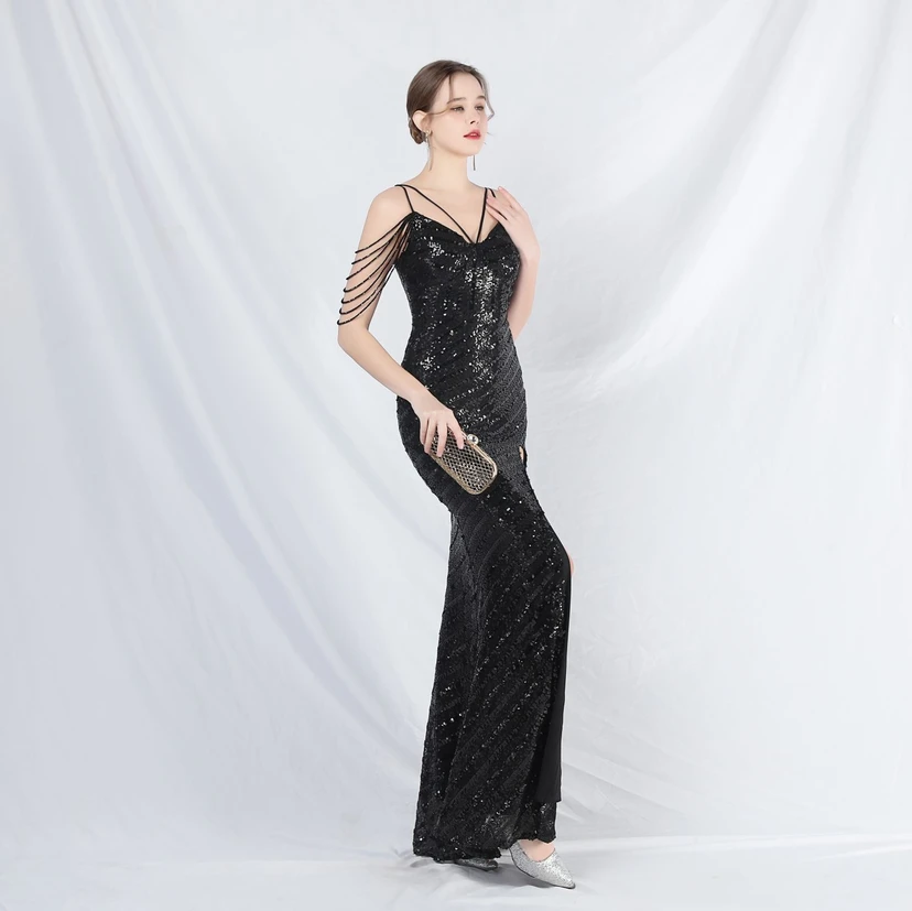 Craft Beaded Long Suspender Evening Dress view 14